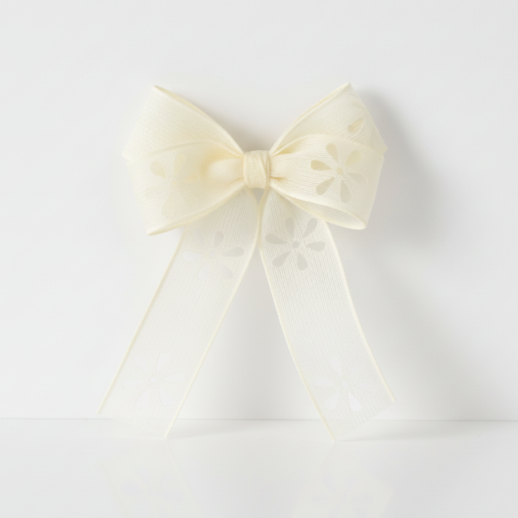 Jednobarevná plátnová stuha s monofilem – žlutá dekorativní stuha s výsekem květů